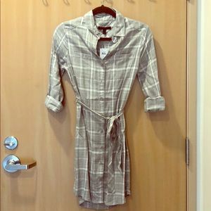 Grey Plaid Shirt Dress